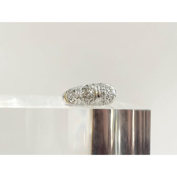 SOLD Domed Sterling Silver Pave Set Vintage Multi Gemstone Cluster Ring - sz 7 - Picture 2 of 10